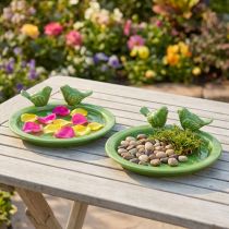 Article Lot de 2 plateaux décoratifs en céramique verte avec oiseaux 20,5 cm