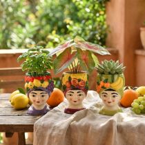 Article Têtes déco en céramique colorée 13,5 cm - Set de 3 bustes femme fruités