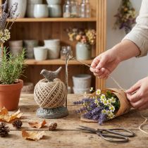Article Support de bobine de fil vintage en métal avec oiseau et ficelle de jute H17 cm