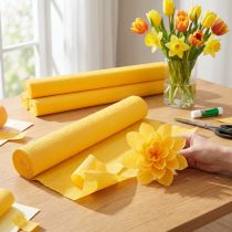 Article Rouleau de papier crépon jaune tournesol 50×250 cm – Lot de 5