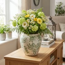 Article Vase en céramique avec motif végétal vert et blanc 19 cm