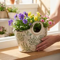 Article Porte-plante en céramique à motifs floraux vert et blanc 21 cm