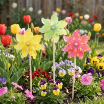 Article Moulins à vent colorés en lot de 3 pour décorations de jardin - Hauteur 47 cm