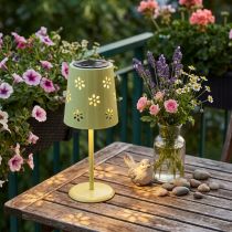 Article Lampe de Table Solaire LED en Métal Vert avec Motif Floral 28 cm