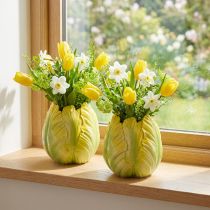 Article Set de 2 Vases Décoratifs Motif Tulipe 16 cm en Polyresine Jaune et Vert