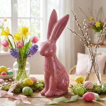 Article Figurine Lapin de Pâques en Céramique Rose Brillant 37 cm
