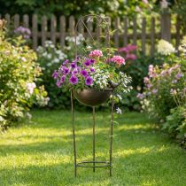 Article Bain d'oiseaux décoratif en métal bronze avec support 75 cm