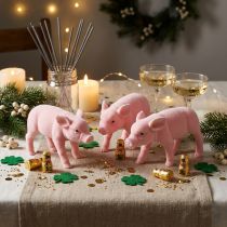 Article Lot de 3 cochons décoratifs roses en flocage - 20 cm