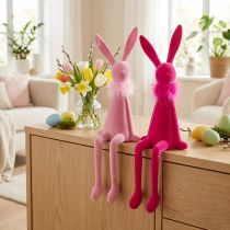 Article Figurines Lapin de Pâques Décoratives avec Boa en Plumes pour Étagère ou Buffet 36 cm - Lot de 2