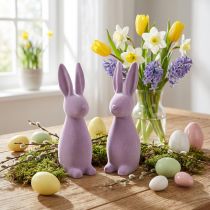 Article Figurines de lapins décoratifs en plastique floqué violet pastel – Lot de 2 – H29,5cm