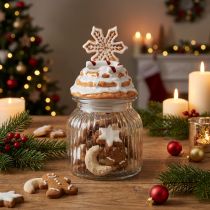 Article Bocal à biscuits en verre avec couvercle décoré de flocon de neige H20cm