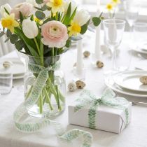 Article Ruban organza vert motifs feuilles 25 mm x 18 m
