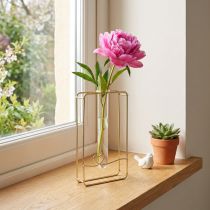 Article Support en métal doré pour vase tube avec cœur décoratif – 17,5 cm