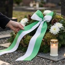Article Ruban décoratif vert-blanc en moiré 125 mm x 25 m pour décoration et créations