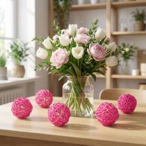 Article Boules décoratives en rotin rose Ø7 cm – Lot de 18