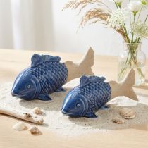 Article Figurines déco poisson en céramique bleu et beige 20×8×8,5 cm - Lot de 2