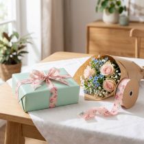 Article Ruban décoratif motif floral rose et bleu 2,5 cm x 15 m pour cadeaux et bricolages