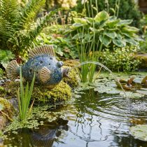 Article Fontaine décorative en forme de poisson en céramique bleu et brun, 20×11×13,5 cm