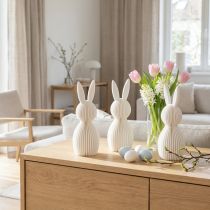 Article Figurine Déco Lapin Blanc en Plastique, Effet Plié Moderne, Lot de 3, Hauteur 13 cm