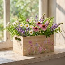 Article Caisse en bois décorative 30x18cm avec motifs de fleurs et papillons