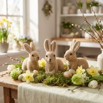 Article Lot de 6 lapins décoratifs assis avec effet floqué – 10 cm