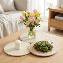 Article Lot de 3 dessous de verre ronds en céramique avec motif floral beige et brun Ø 20 cm
