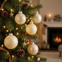 Article Boules de Noël en Verre 6 cm Crème Lot de 24