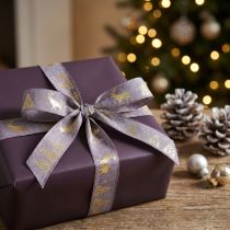 Article Ruban cadeau lavande or cerf de Noël 25mm 15m