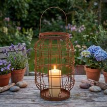 Article Lanterne de jardin en métal effet rouillé avec anse Ø19,5cm