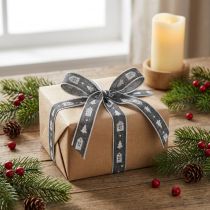 Article Ruban décoratif pour maisons de Noël et sapins de Noël blanc anthracite 15mm 20m