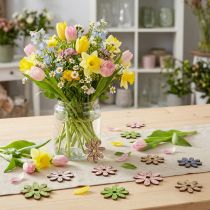 Article Fleurs décoratives en bois – Mélange de couleurs et tailles – Ø 3,5-5 cm – Lot de 72