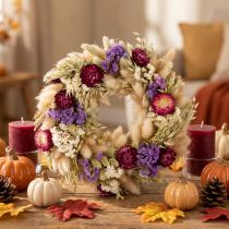 Article Couronne de fleurs séchées multicolores 25 cm pour décoration intérieure