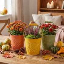 Article Set de 3 seaux décoratifs en métal avec motifs de fruits - Ø15 cm - Jaune, Orange, Vert