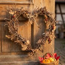 Article Cœur décoratif artisanal en branches et feuilles de chêne, 28 cm