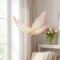 Article Suspension Papillon 70 cm Rose et Jaune en Papier Léger