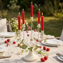 Article Bougeoir 5 branches métal crème décor fraise H44cm