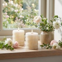 Article Set de 2 Bougies Blanches Rustiques en Cire 80x65mm
