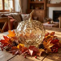 Article Citrouille décorative en verre Ø14 cm H19 cm avec tige dorée