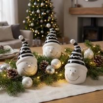 Article Lot de 3 Figurines Tête de Bonhomme de Neige en Céramique Noir et Blanc 12,5 cm