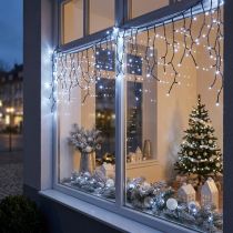 Article Luminaire Cascade LED Effet Neige, Décoration Hivernale avec 6 Guirlandes, Blanc Froid, 480 LED
