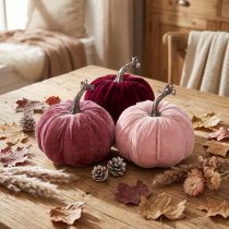 Article Citrouilles décoratives floquées rose bordeaux Ø13cm H11,5cm 3 pcs