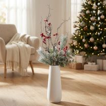 Article Branche décorative enneigée avec baies rouges 130 cm