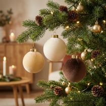 Article Boules de Noël en velours textile tons chauds Ø 8 cm set de 12