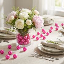 Article Perles décoratives roses Ø2 cm en plastique – Lot de 12 pièces
