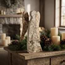 Article Figurine ange en bois avec écorce de bouleau 30 cm