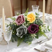 Article Roses en mousse Ø15 cm - Lot de 4 couleurs assorties avec tige fil de fer