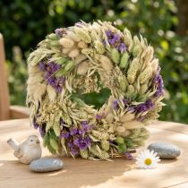 Article Couronne en fleurs séchées pour printemps et été – Décoration naturelle 26 cm
