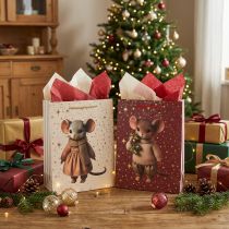 Article Sac cadeau à motif souris et étoiles pour Noël, 24 cm, lot de 2