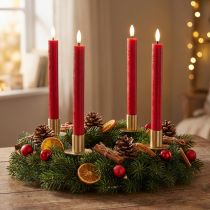 Article Bougies LED rouges en cire véritable, 24 cm, lot de 2, lumière blanc chaud