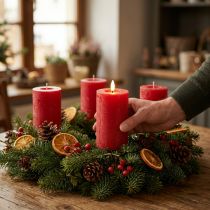Article Bougie LED cylindrique en cire véritable rouge, 15 cm, avec minuterie